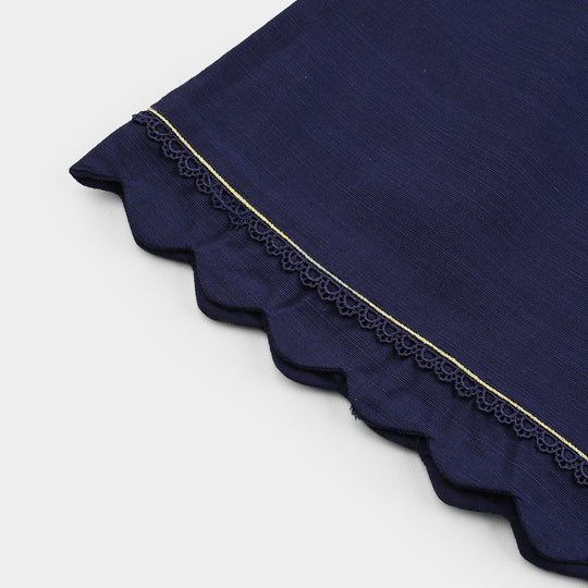 Girls Cotton Slub Emb 2Pcs Roshni-Navy Blue