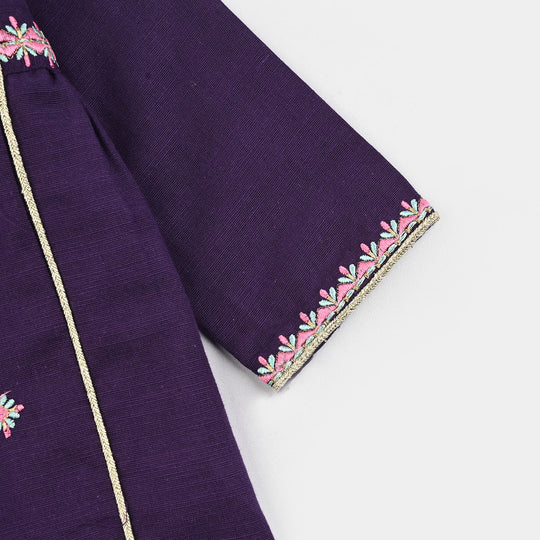 Infant Girls Cotton Slub Embroidered Kurti - Purple