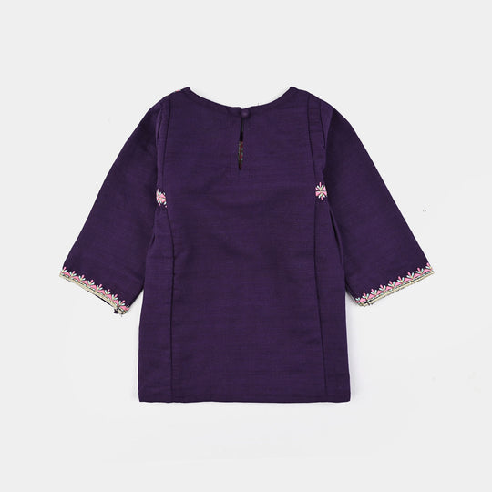 Infant Girls Cotton Slub Embroidered Kurti - Purple