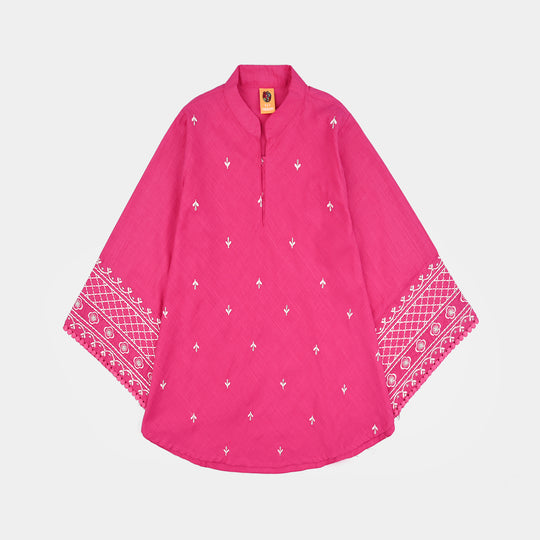 Girls Cotton Slub Emb Top Pink Fusion-Fuchs Rose