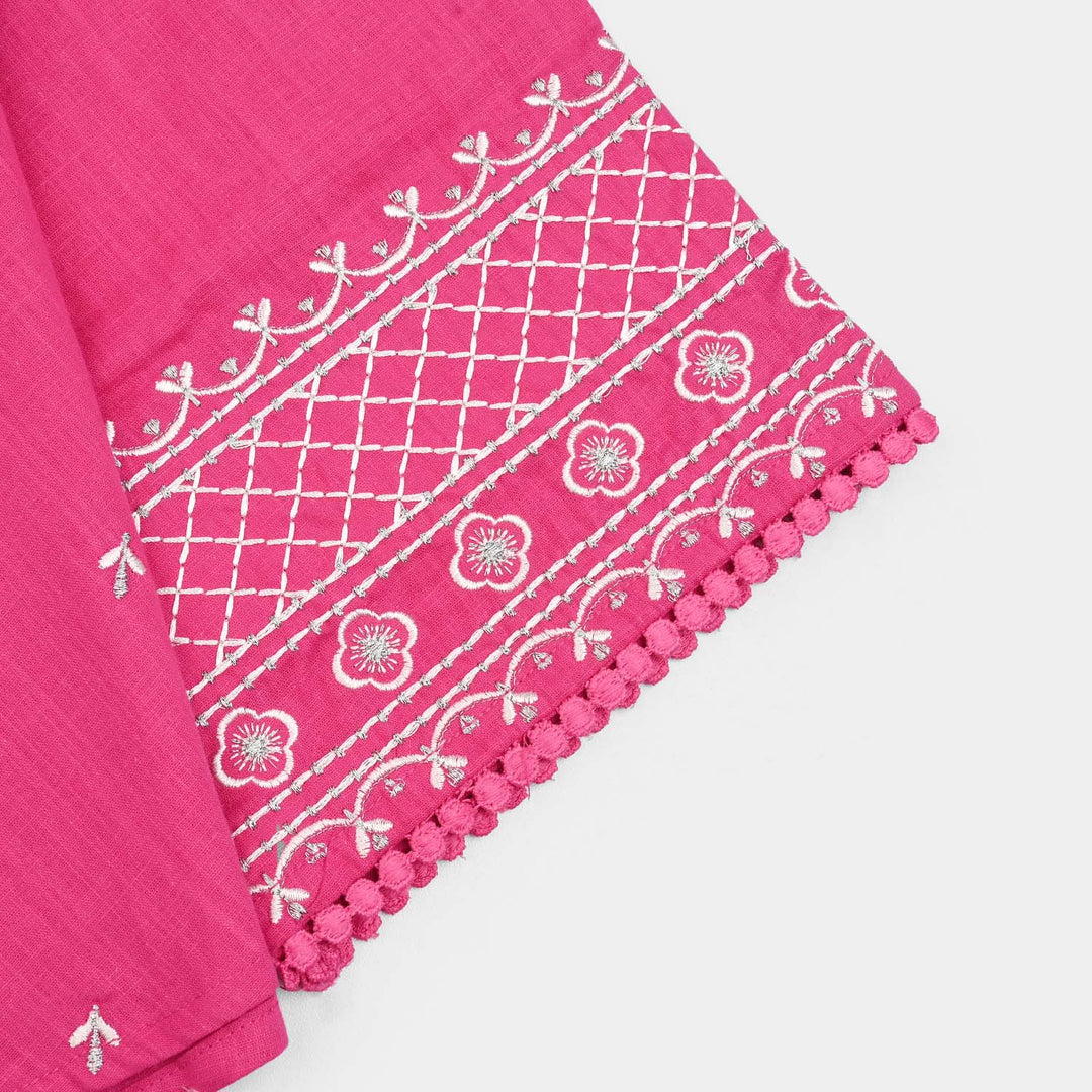 Girls Cotton Slub Emb Top Pink Fusion-Fuchs Rose