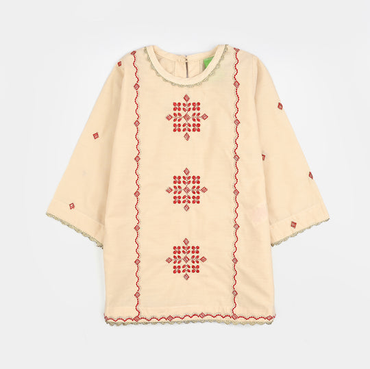 Infant Girls Cotton Poplin Emb 2Pcs Sehar-Cream