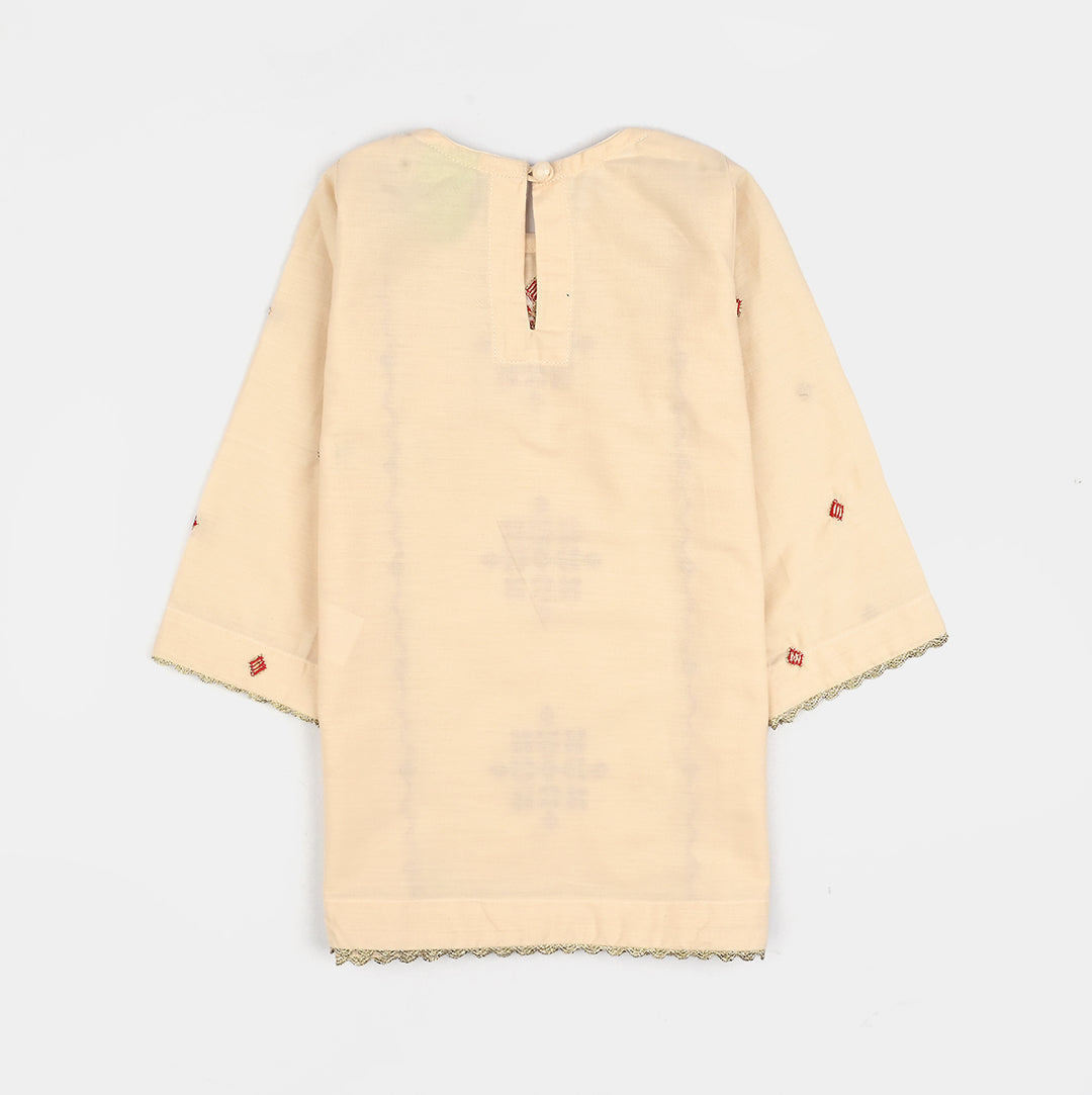 Infant Girls Cotton Poplin Emb 2Pcs Sehar-Cream
