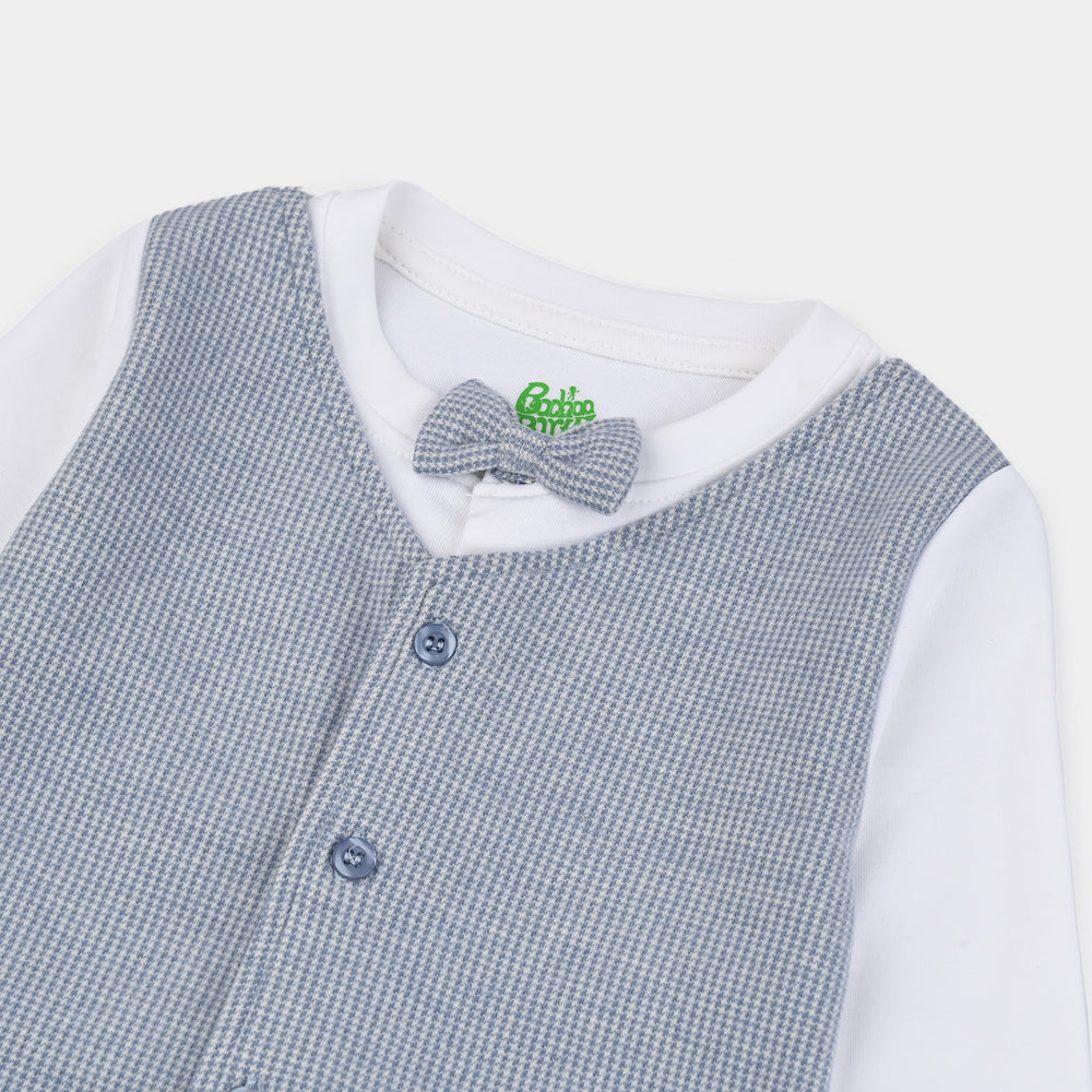 Infant Boys Cotton Interlock Romper Jacquard Coat Style-BLUE