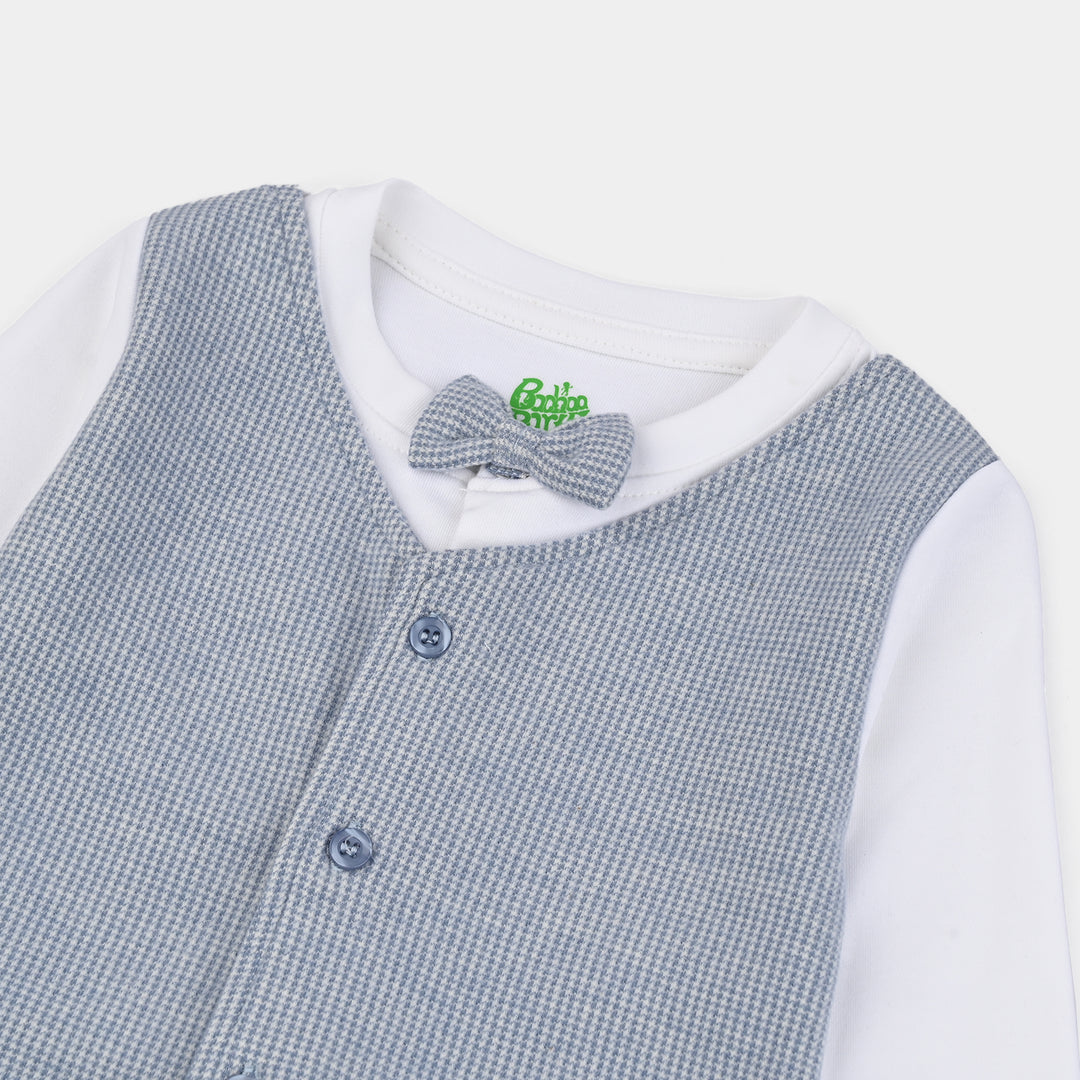 Infant Boys Cotton Interlock Romper Jacquard Coat Style-BLUE