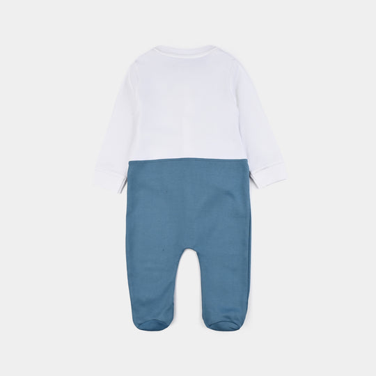 Infant Boys Cotton Interlock Romper Jacquard Coat Style-BLUE