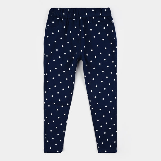 Girls Cotton Twill Jeggings Polka Dot-NAVY
