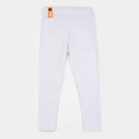 Girls Cotton Twill Jeggings Raw-White