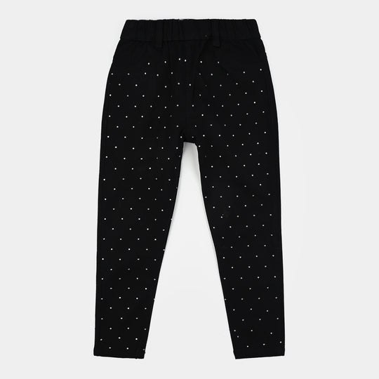 Girls Cotton Twill Jeggings Studs-BLACK
