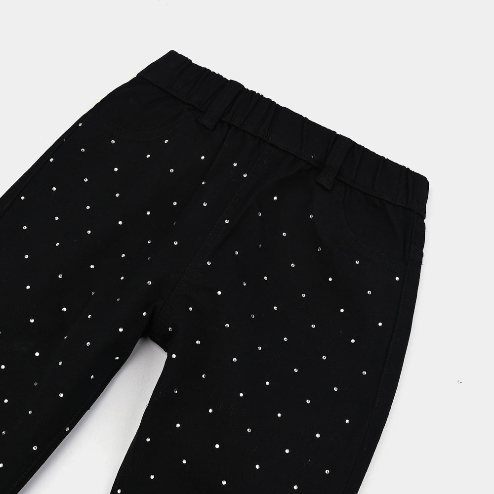 Girls Cotton Twill Jeggings Studs-BLACK