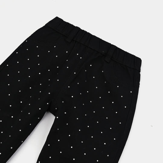 Girls Cotton Twill Jeggings Studs-BLACK