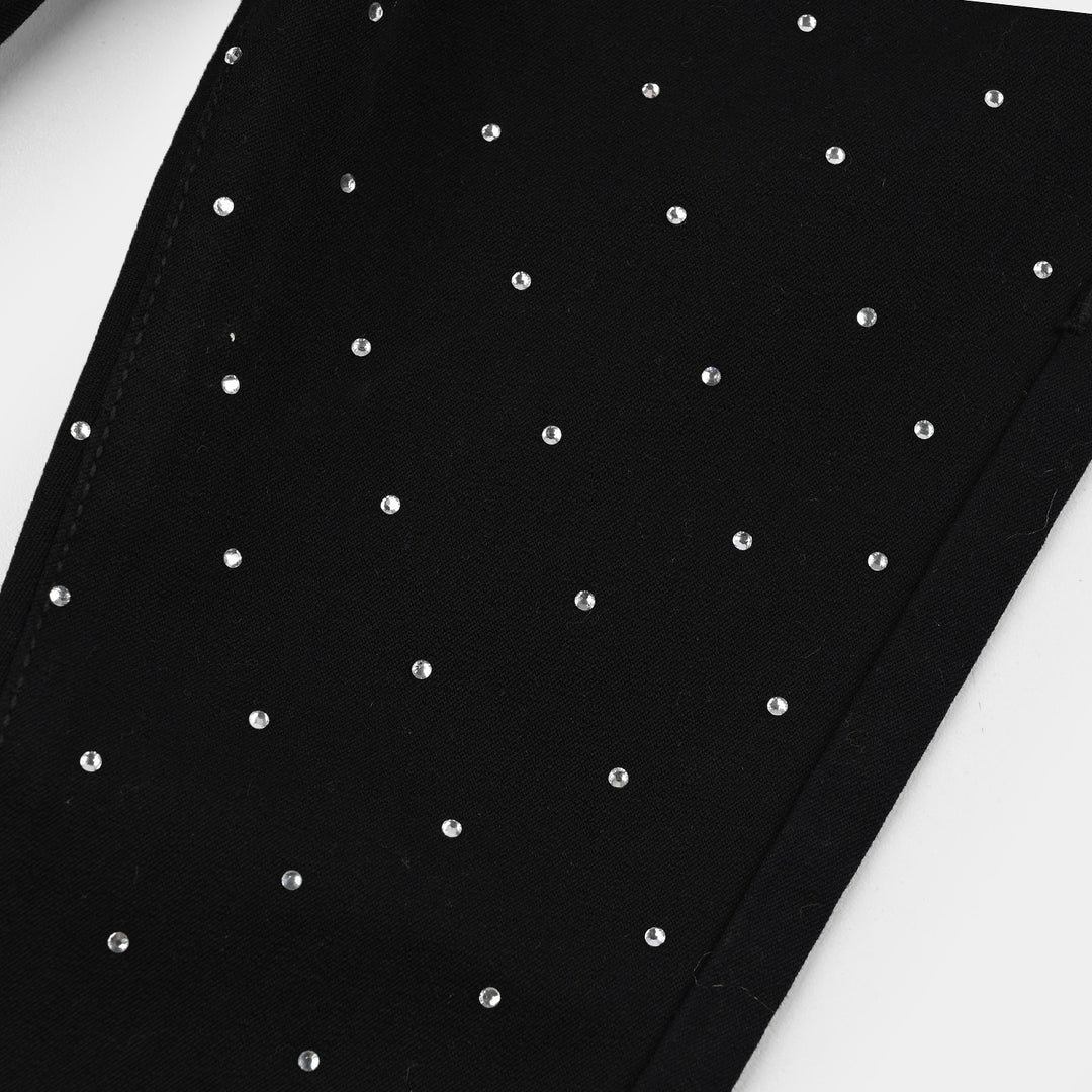 Infant Girls Cotton Twill Jeggings STUDS-BLACK