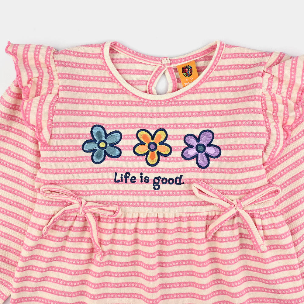 Girls Jacquard Frocks LIFE IS GOOD-Pink