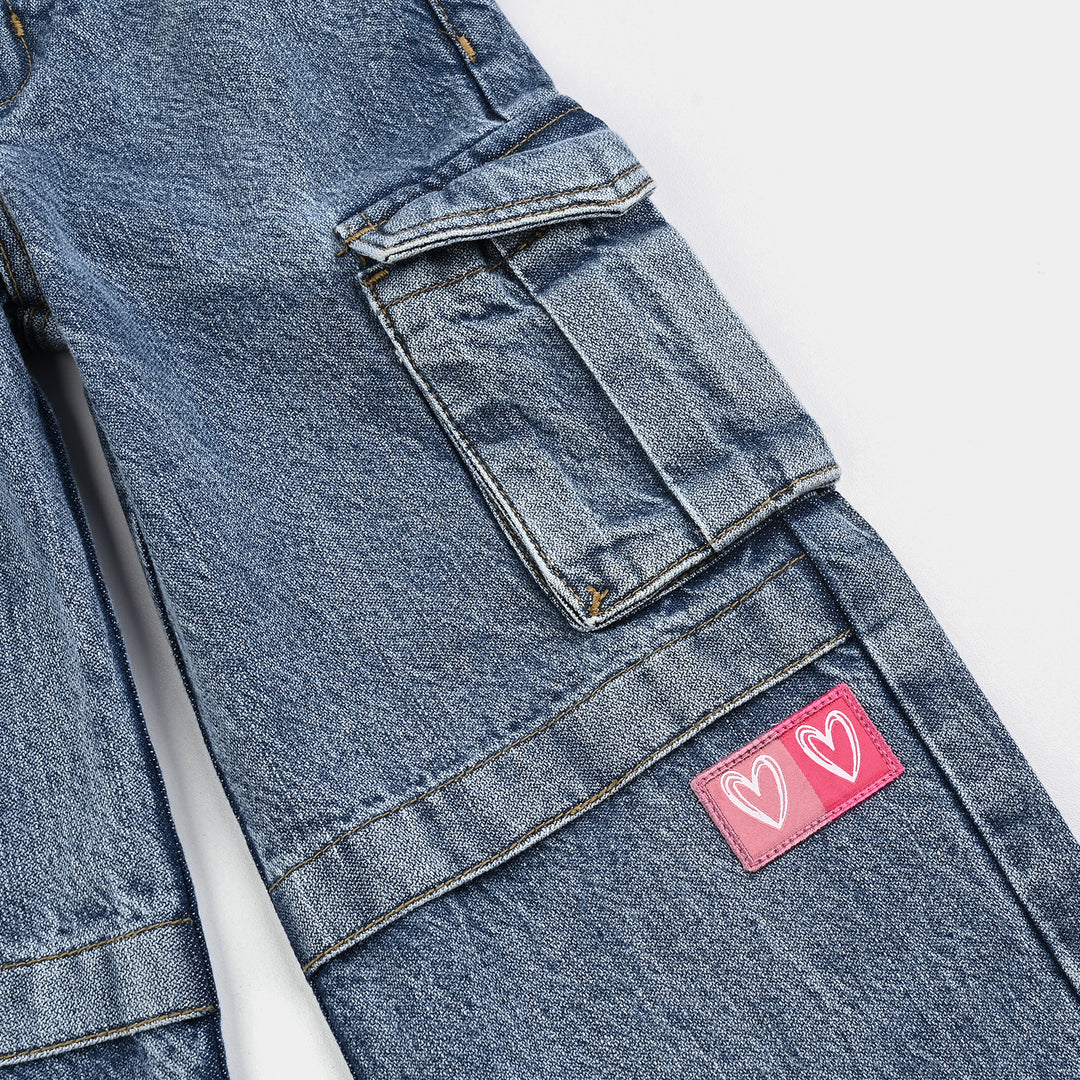 Girls Denim rigid Pant Hearts-LT.Blue