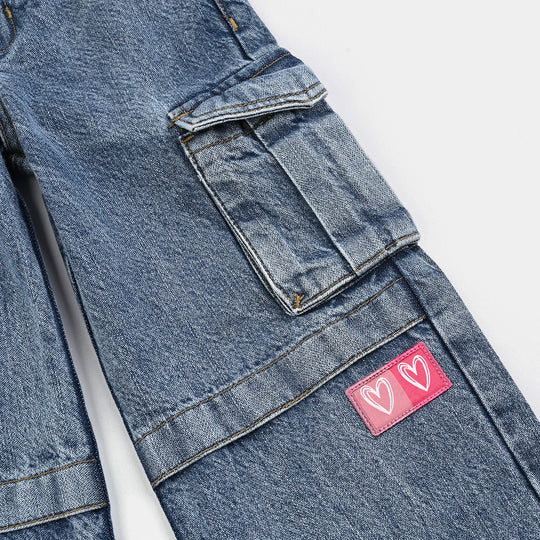 Girls Denim rigid Pant Hearts-LT.Blue