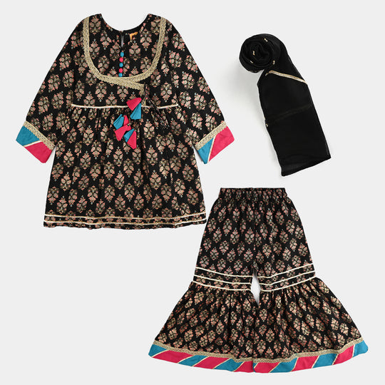 Girls Raw Silk 3Pcs Gulzar-E-Noor-BLACK
