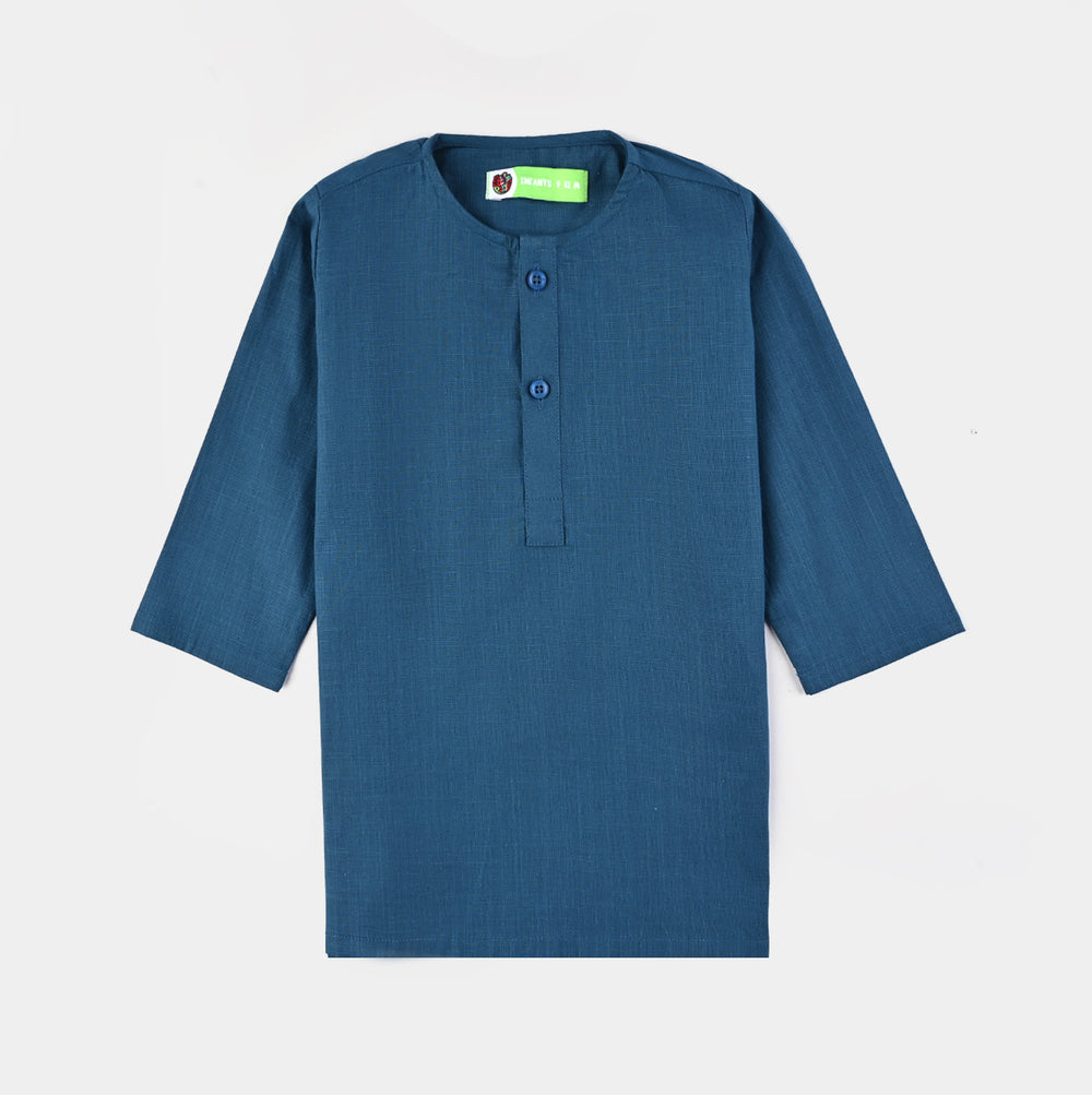 Infant Boys Cotton Slub 3Piece Suit (Puff Motif)-Teal