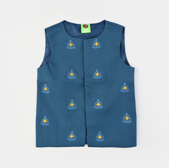 Infant Boys Cotton Slub 3Piece Suit (Puff Motif)-Teal