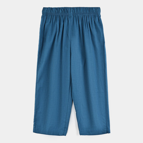 Boys Cotton Slub 3Piece Suit (Puff Motif)-Teal