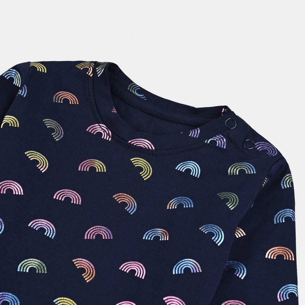 Infant Girls Lycra Jersey T-Shirt Navy Rainbow-NAVY