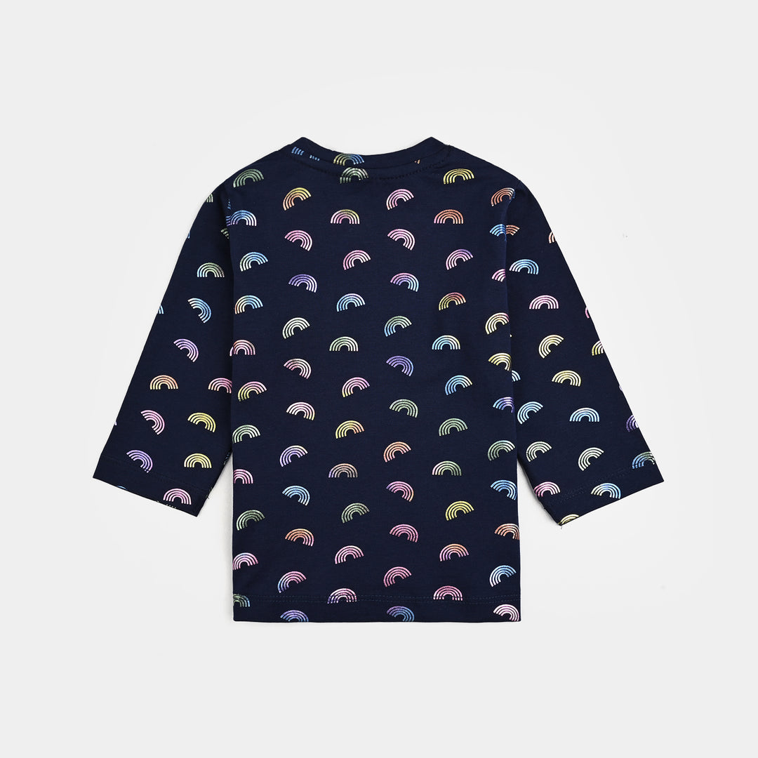 Infant Girls Lycra Jersey T-Shirt Navy Rainbow-NAVY
