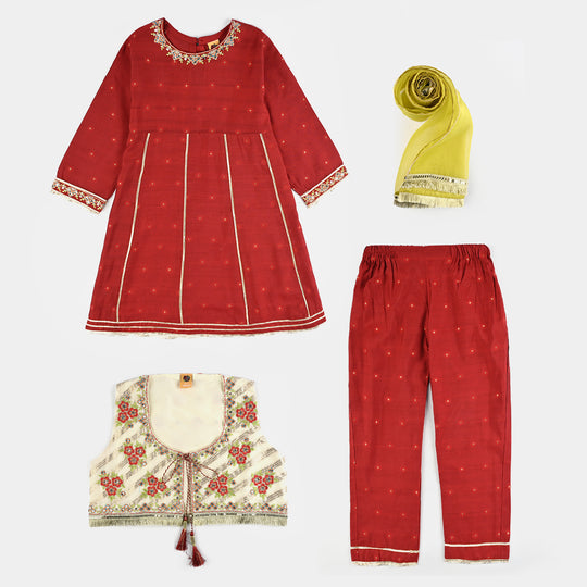 Girls Jacquard 4Pcs Kashaf-Red
