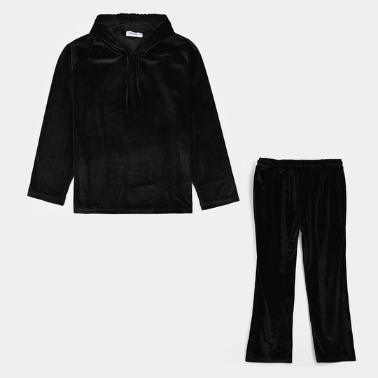 Teens Girls Velvet Velvet CO-Ord Set-BLACK