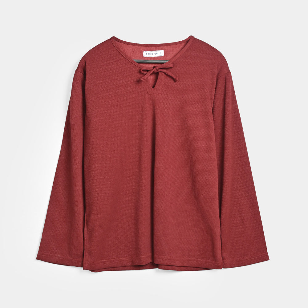 Teens Girls Cotton Knitted CO-Ord Set Maroon-Rust