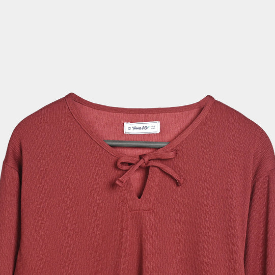 Teens Girls Cotton Knitted CO-Ord Set Maroon-Rust