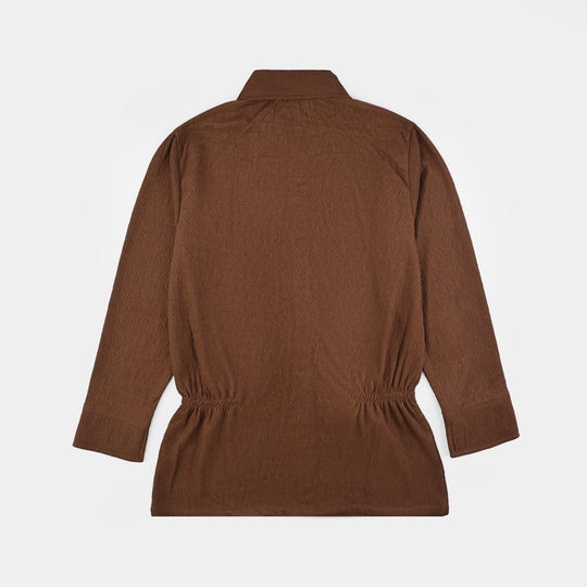 Teens Girls Cotton Knitted CO-Ord Set-BROWN