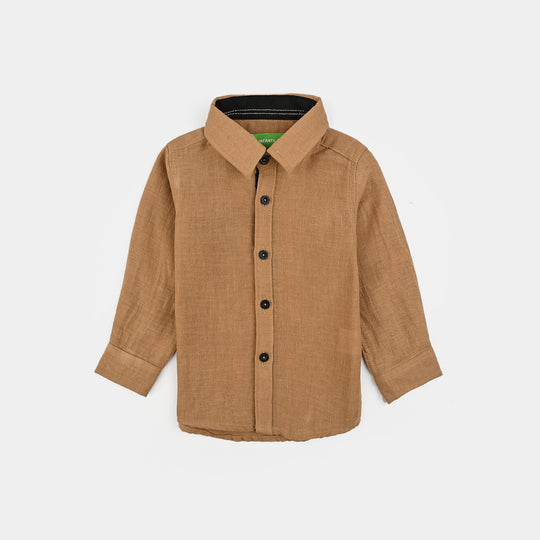 Infant Boys Yarn Dyed Shirt (Dessert)-BROWN