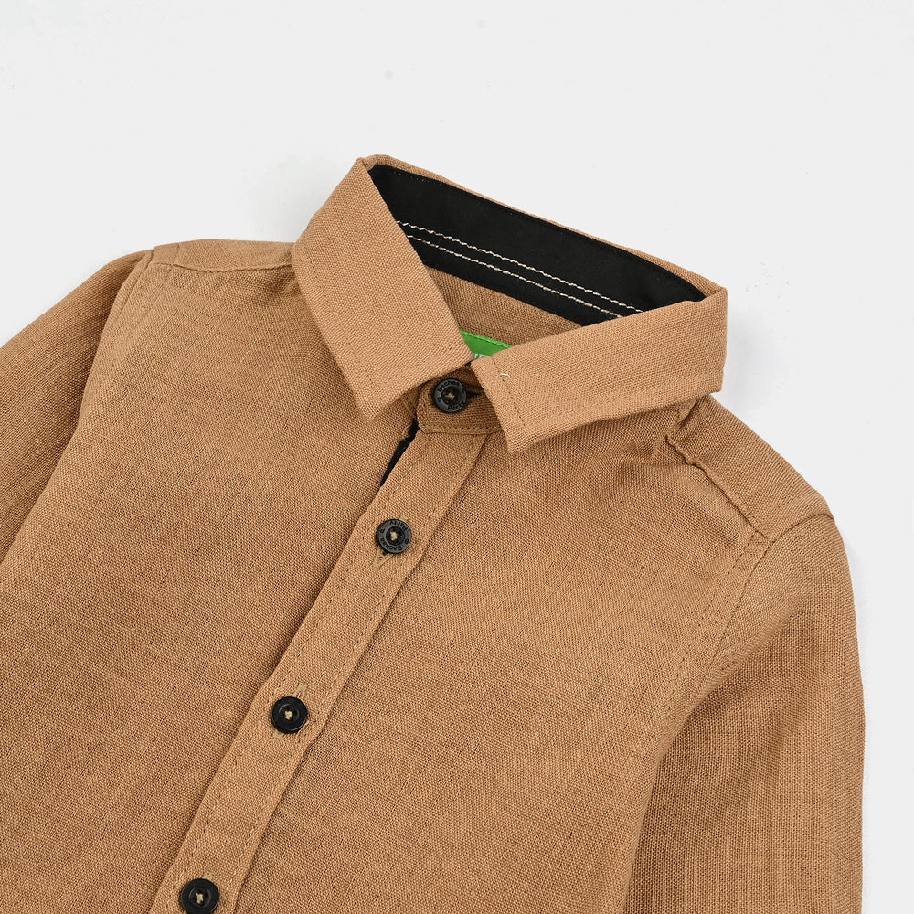 Infant Boys Yarn Dyed Shirt (Dessert)-BROWN