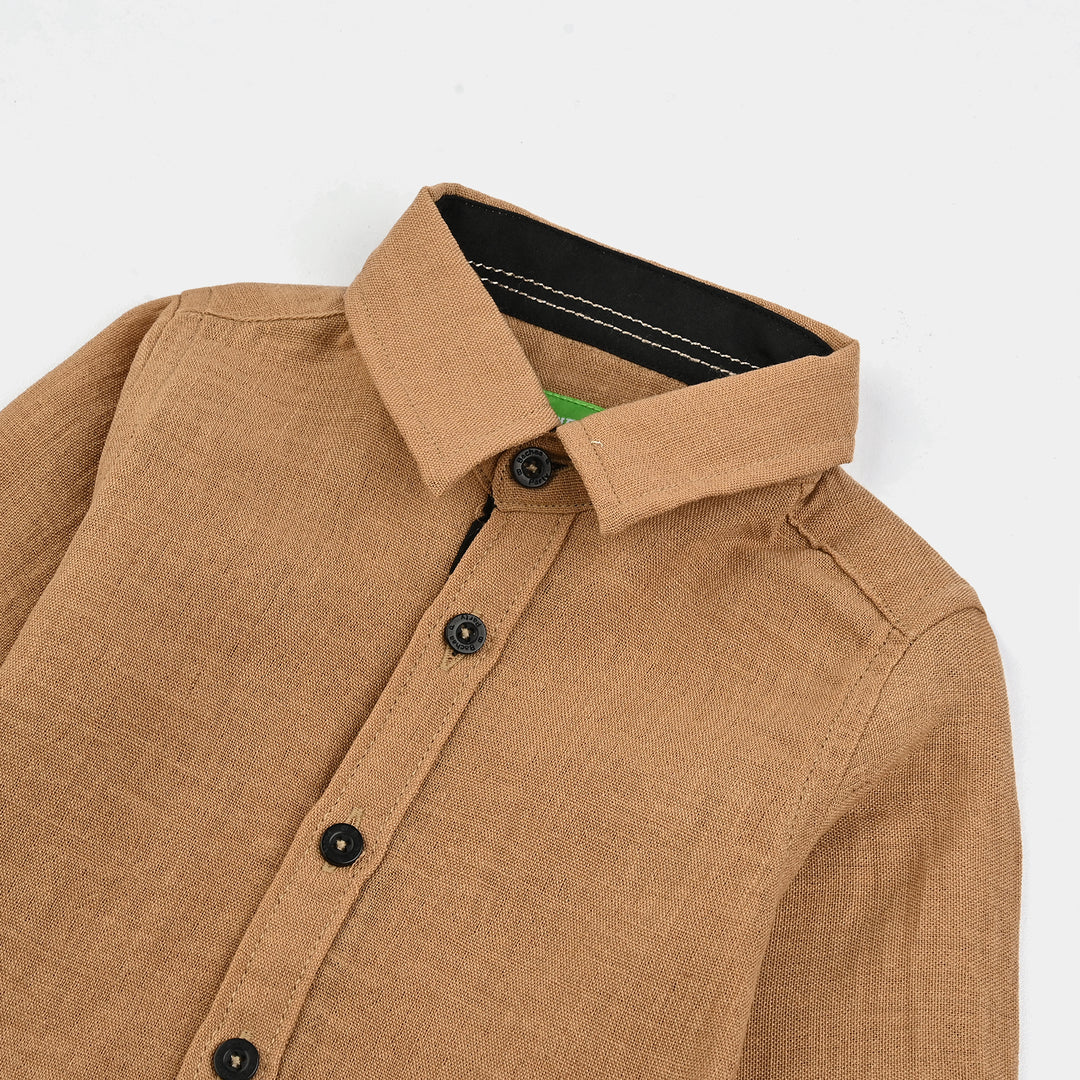 Infant Boys Yarn Dyed Shirt (Dessert)-BROWN