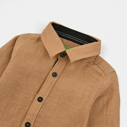 Infant Boys Yarn Dyed Shirt (Dessert)-BROWN