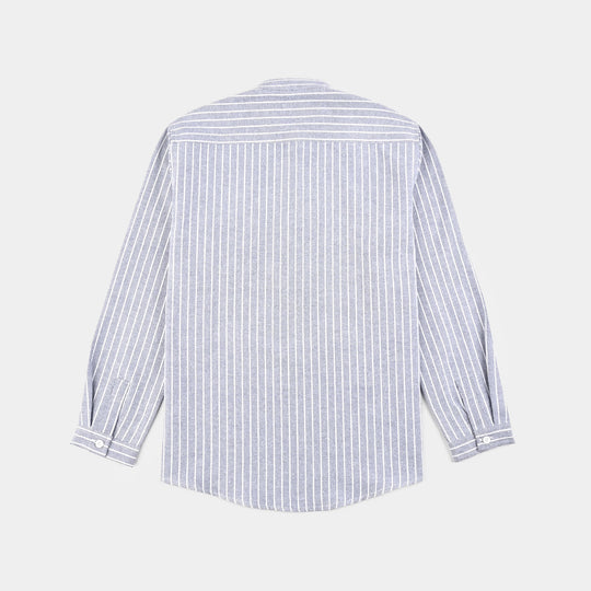 Boys Yarn Dyed Shirt (Tunic Bold Stripe)-BLUE