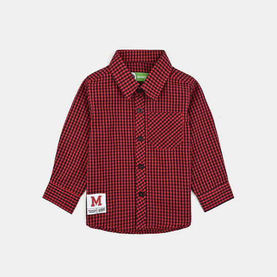 Infant Boys Yarn Dyed Shirt-Red