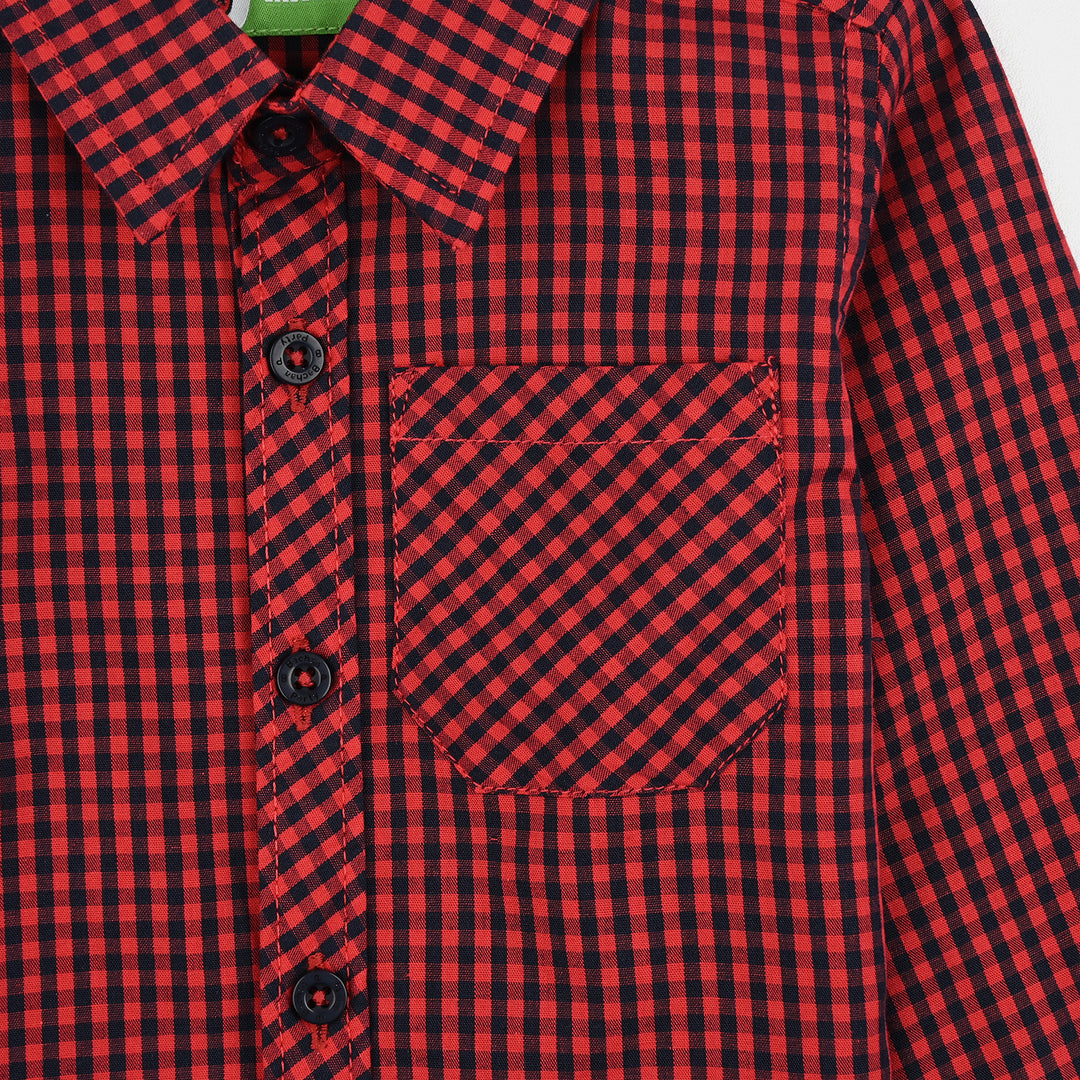 Infant Boys Yarn Dyed Shirt-Red