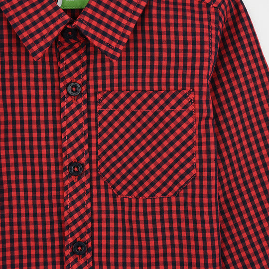 Infant Boys Yarn Dyed Shirt-Red