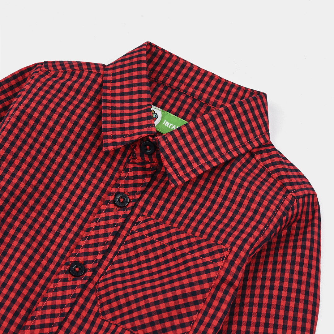 Infant Boys Yarn Dyed Shirt-Red