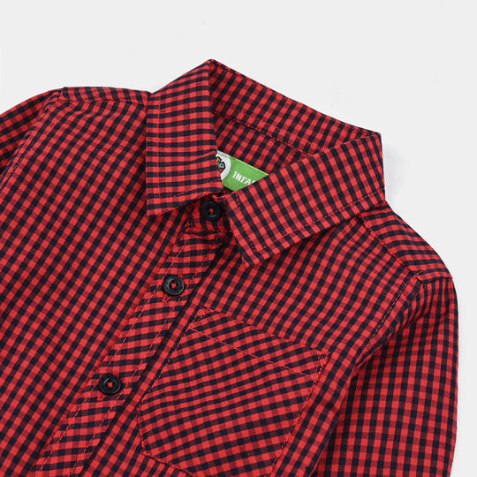 Infant Boys Yarn Dyed Shirt-Red