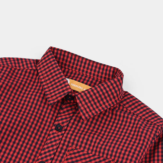 Boys Yarn Dyed Shirt-Red