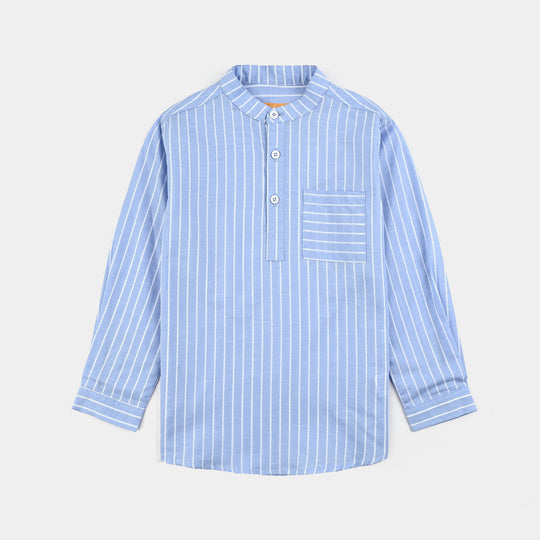 Boys Yarn Dyed Shirt (Tunic)-Light Blue