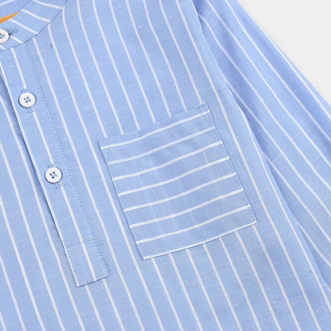 Boys Yarn Dyed Shirt (Tunic)-Light Blue
