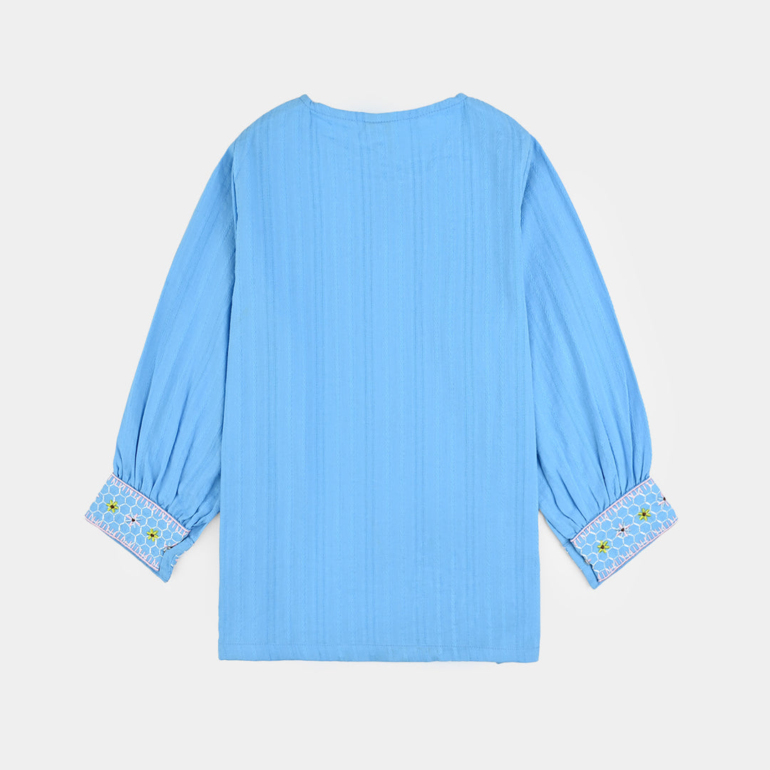 Girls Cotton Emb Top Fantasy-LT.Blue