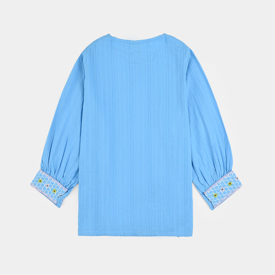 Girls Cotton Emb Top Fantasy-LT.Blue