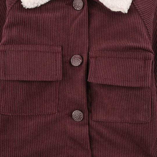 Infant Girls Corduroy Woven Jacket Raglan Sherpa-MAROON