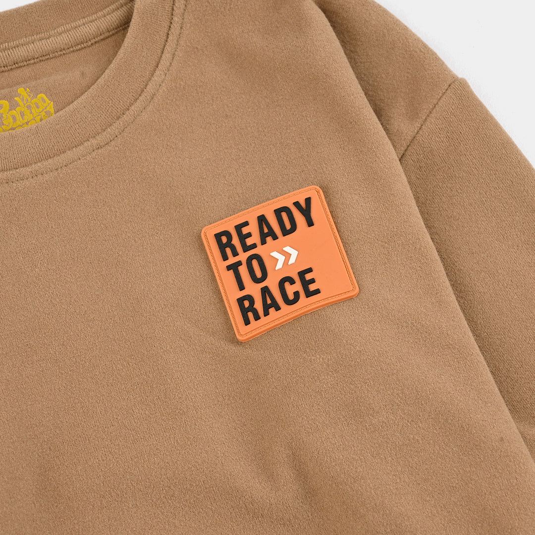 Boys Fleece Sweatshirt Ready To Race-BROWN