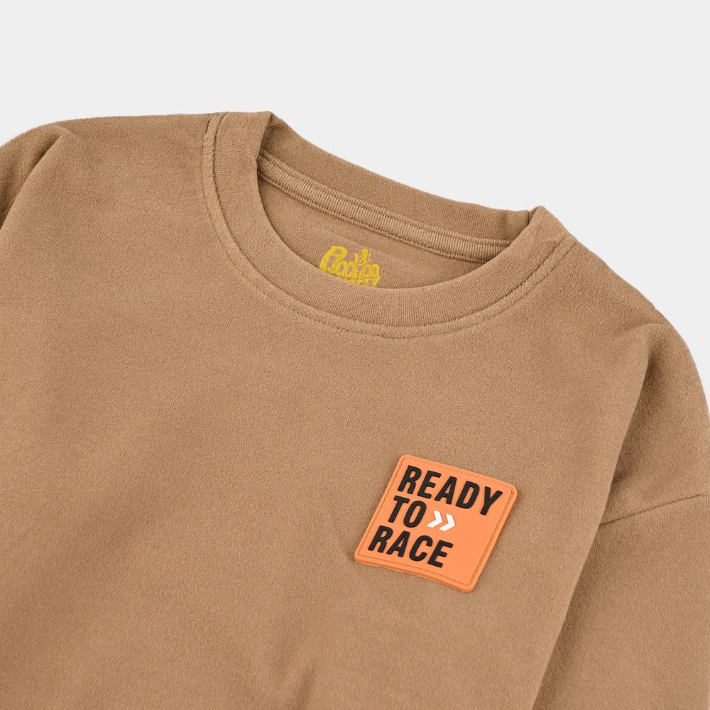Boys Fleece Sweatshirt Ready To Race-BROWN