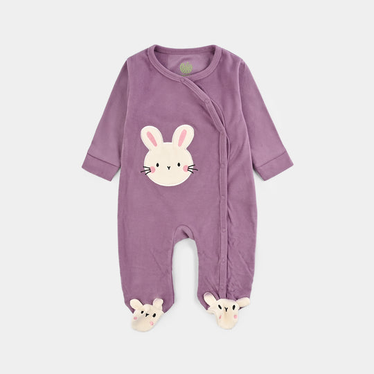 Infant Girls Velour Romper Muffin White-PURPLE