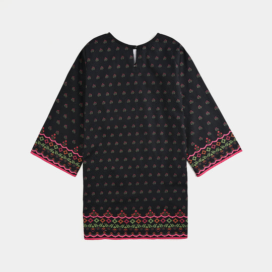 Girls Cotton Printed Kurti - Black